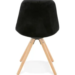 Chaise vintage 'RICKY' en velours noir et pieds en bois naturel