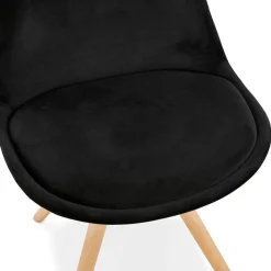 Chaise vintage 'RICKY' en velours noir et pieds en bois naturel