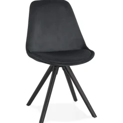 Chaise vintage 'RICKY' en velours noir et pieds en bois noir