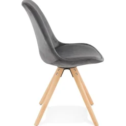 Chaise vintage 'RICKY' en velours gris et pieds en bois naturel