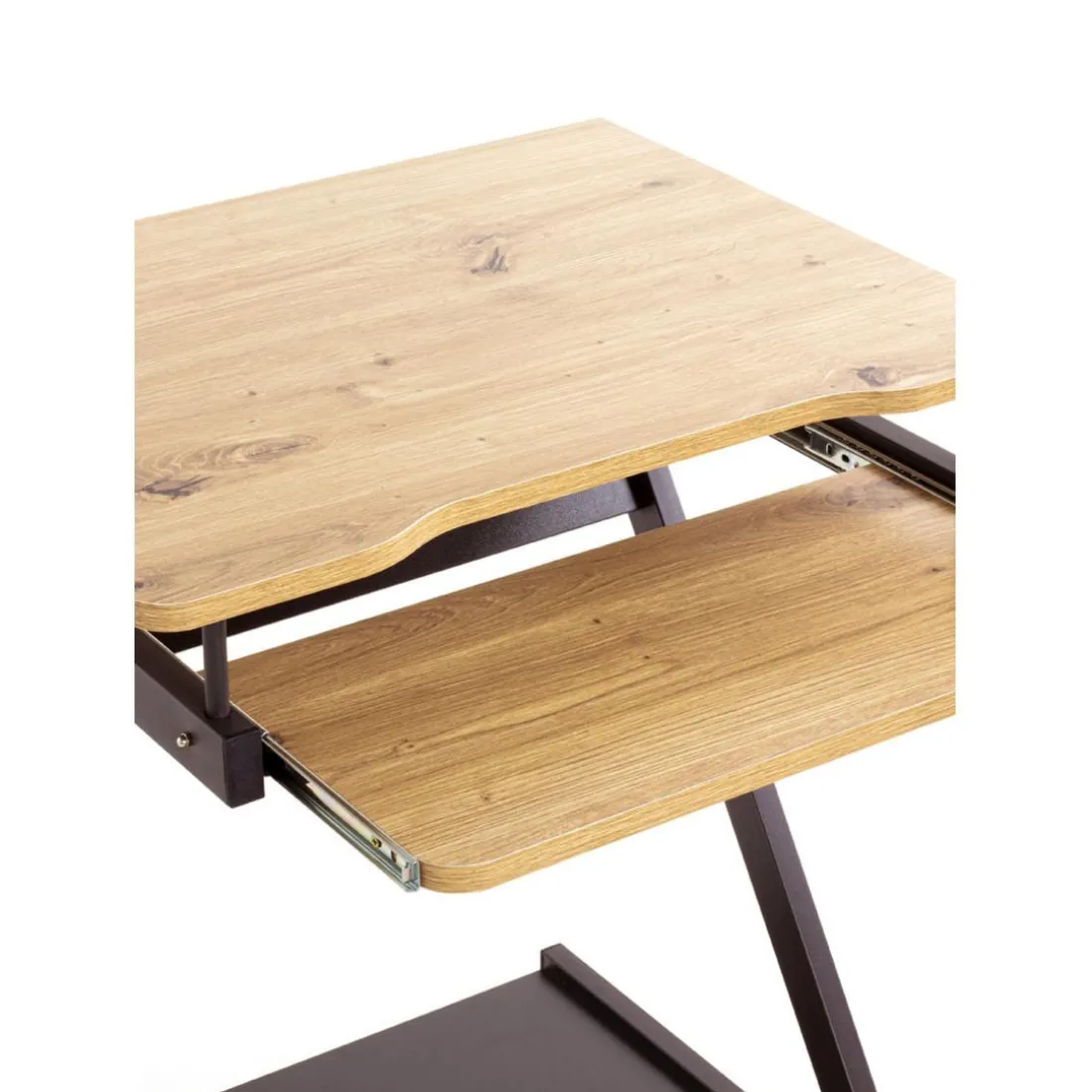 chariot ordinateur plateaux en MDF mélamine anthracite et chêne