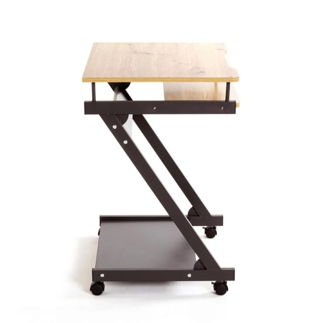 chariot ordinateur plateaux en MDF mélamine anthracite et chêne