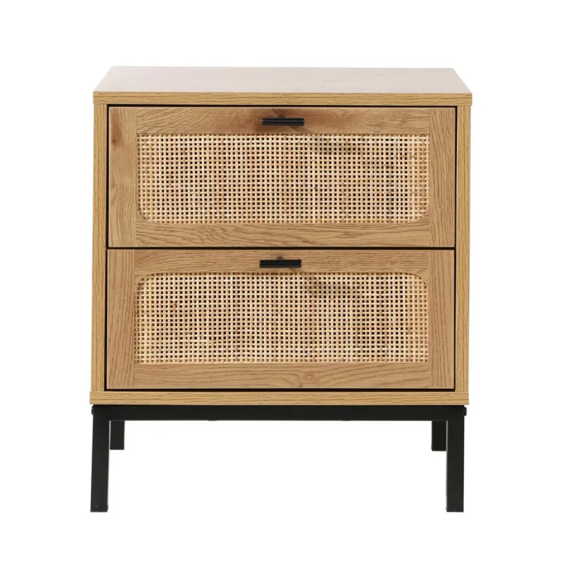 Chevet 2 Tiroirs avec Cannage Rotin en bois Beige