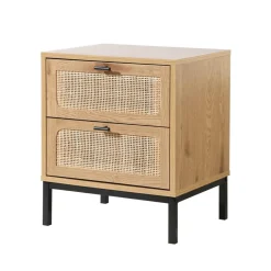 Chevet 2 Tiroirs avec Cannage Rotin en bois Beige