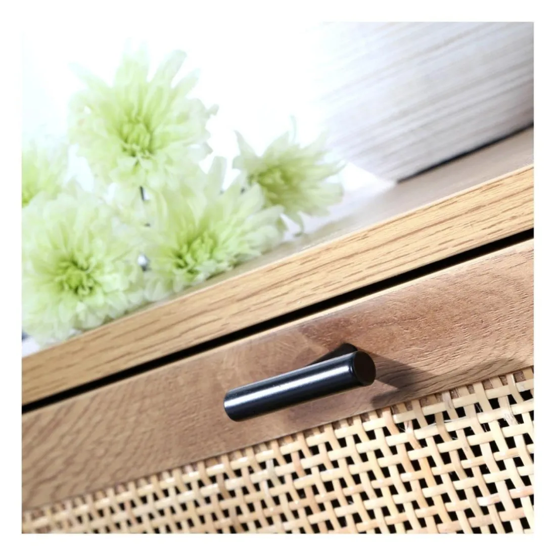 Chevet 2 Tiroirs avec Cannage Rotin en bois Beige