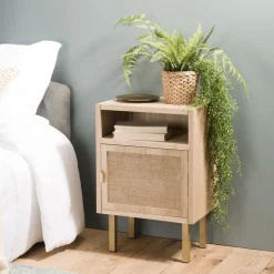 Chevet ALINE 1 Niche 1 Porte Toile De Jute Pieds Métal Doré