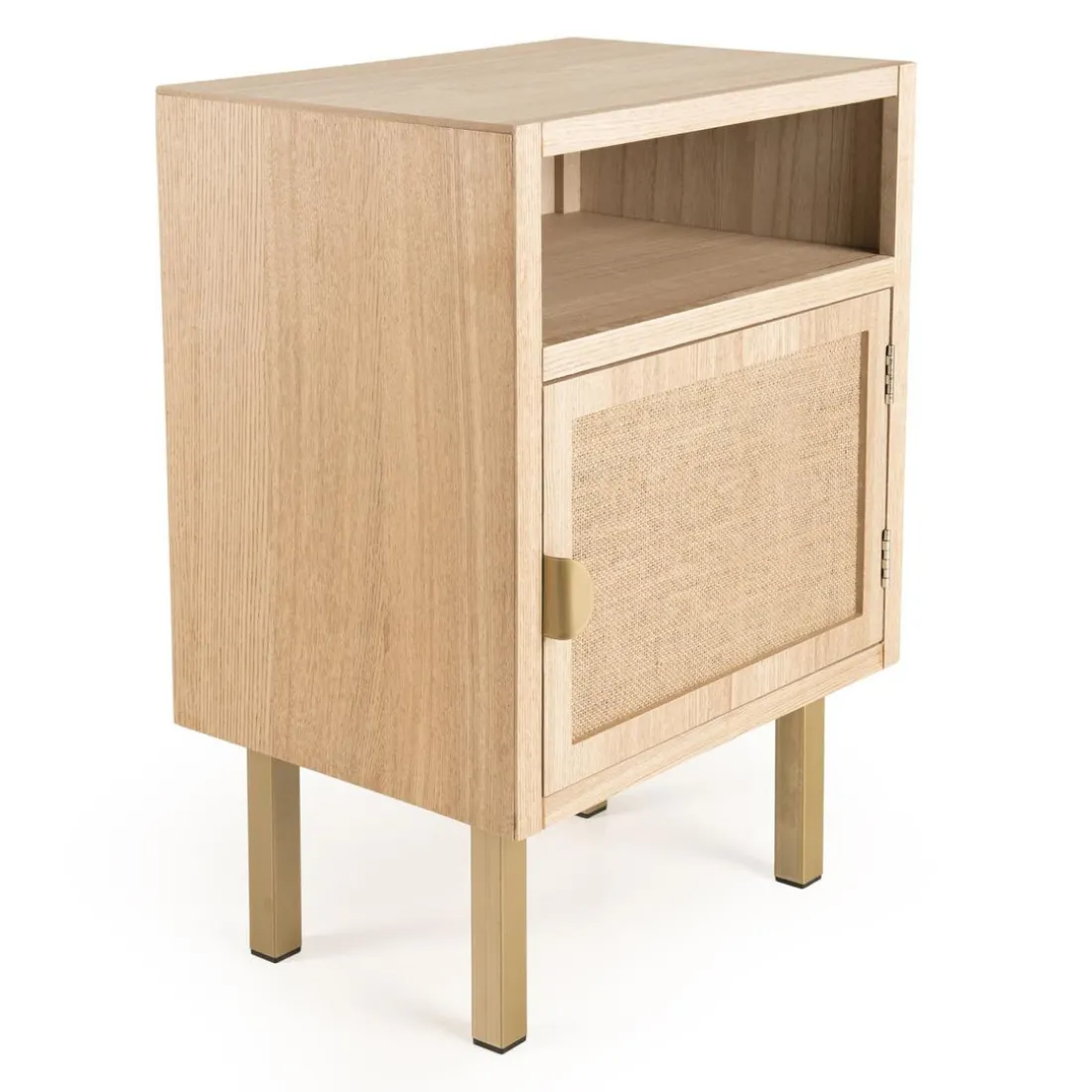 Chevet ALINE 1 Niche 1 Porte Toile De Jute Pieds Métal Doré
