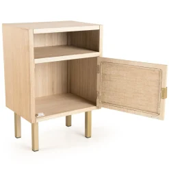 Chevet ALINE 1 Niche 1 Porte Toile De Jute Pieds Métal Doré