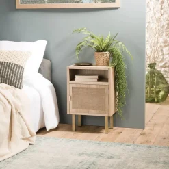 Chevet ALINE 1 Niche 1 Porte Toile De Jute Pieds Métal Doré