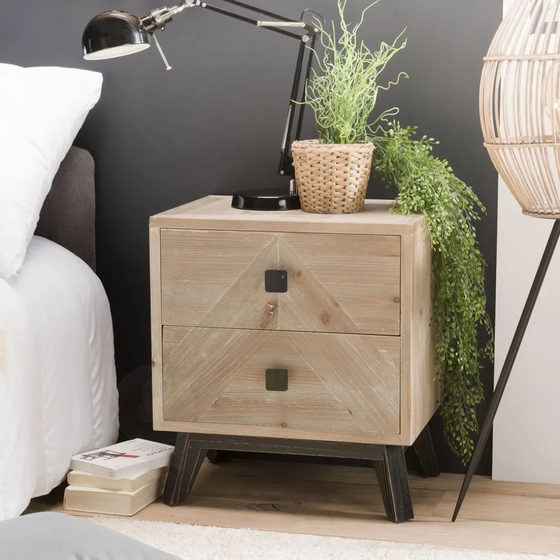 Chevet MANDY Scandi 2 Tiroirs