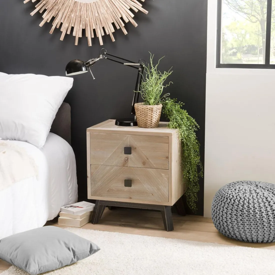 Chevet MANDY Scandi 2 Tiroirs