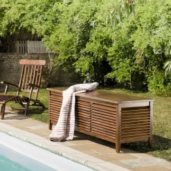 Coffre de jardin piscine HANNA en bois teck huilé 200x55cm