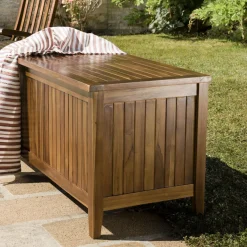 Coffre de jardin piscine HANNA en bois teck huilé 165x55cm