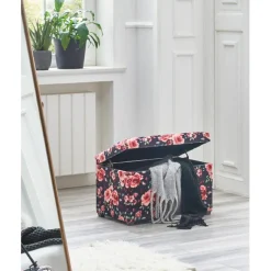 Coffre de rangement assise rembourrée et rabattable velours