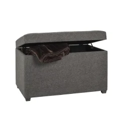 Coffre de rangement tissu anthracite assise rembourrée et rabattable