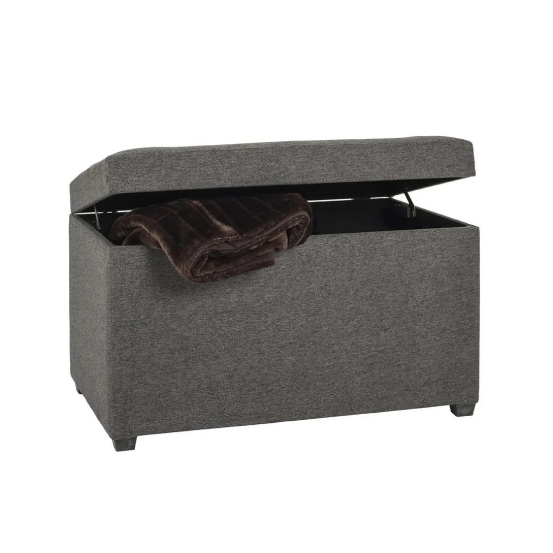Coffre de rangement tissu anthracite assise rembourrée et rabattable