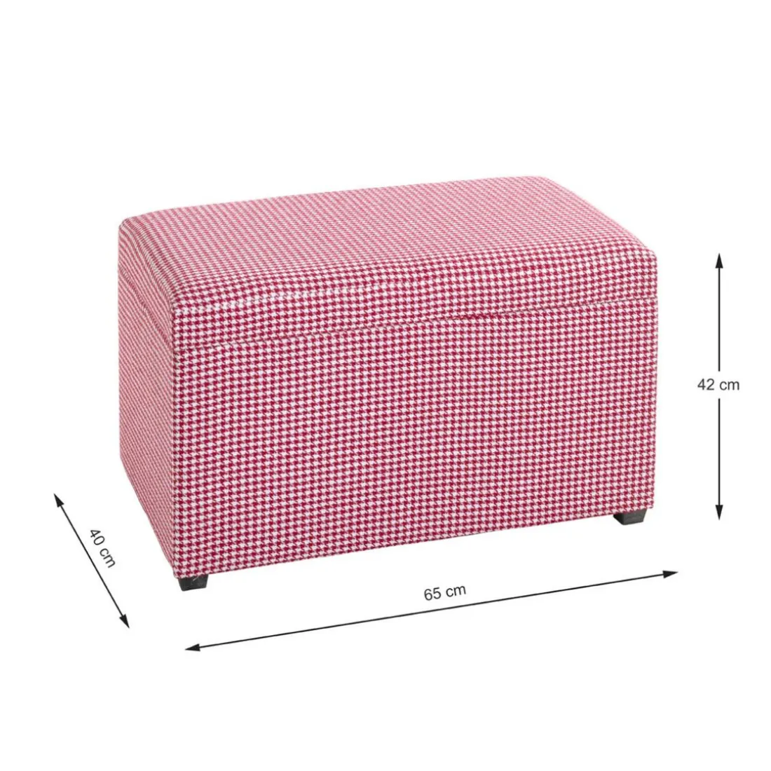 Coffre de rangement tissu pied-de-poule rouge et blanc
