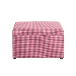 Coffre de rangement tissu pied-de-poule rouge et blanc
