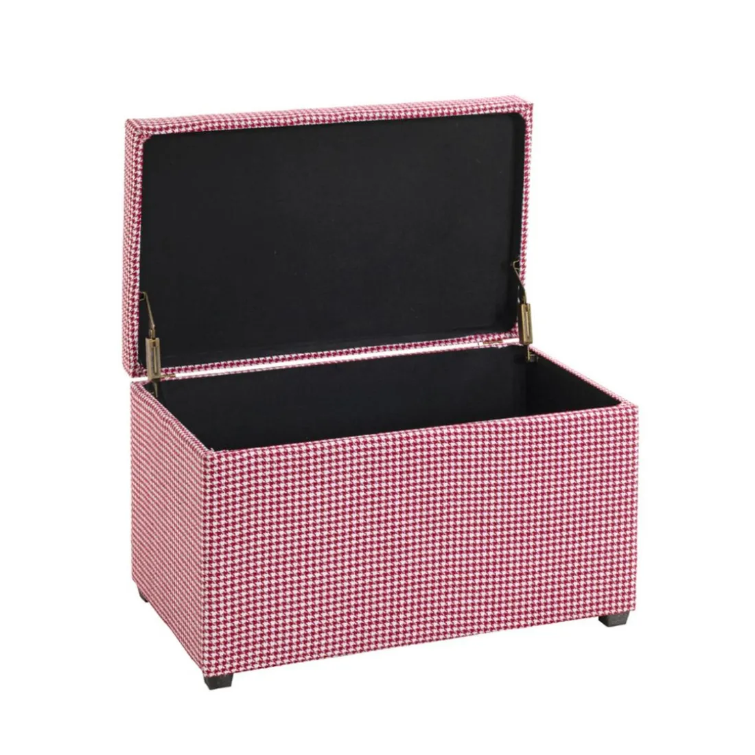 Coffre de rangement tissu pied-de-poule rouge et blanc