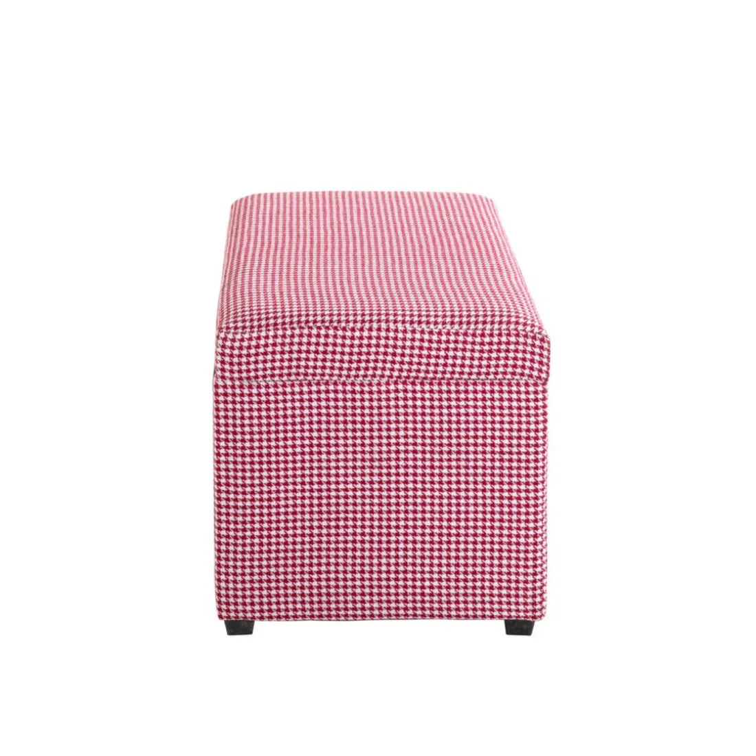 Coffre de rangement tissu pied-de-poule rouge et blanc