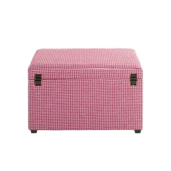 Coffre de rangement tissu pied-de-poule rouge et blanc