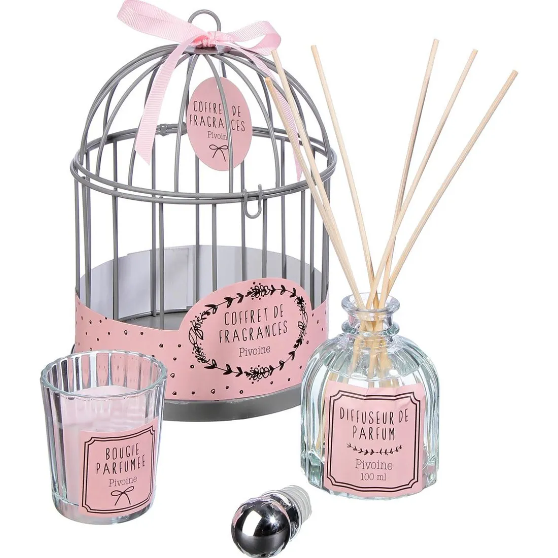 Coffret Cage Et Diffuseur Et Bougie D14 Cm Blanc