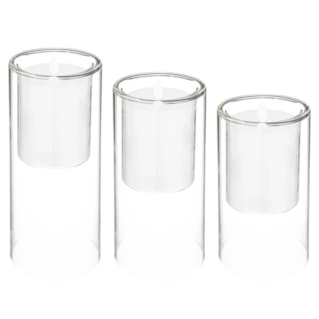 Coffret de 3 bougies LED double en verre