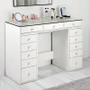 Coiffeuse moderne avec 13 tiroirs et plateau en verre transparent Probeauty Blanc