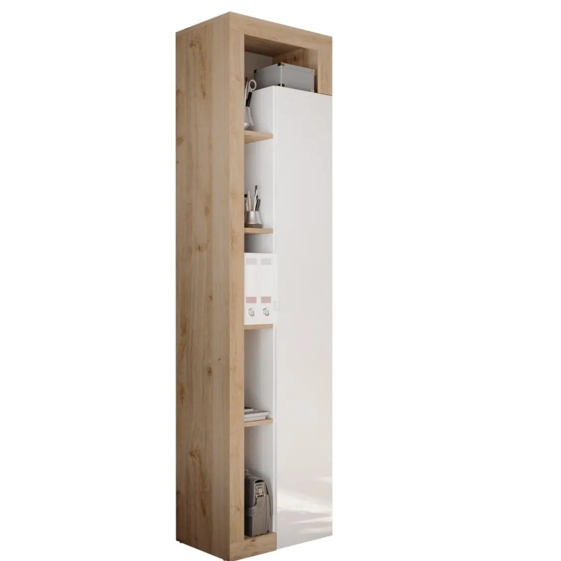 Colonne 1 porte 3 étagères bois niches