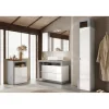 Colonne de rangement salle de bain 1 Porte 5 étagères effet béton façade blanc L35xH188 cm