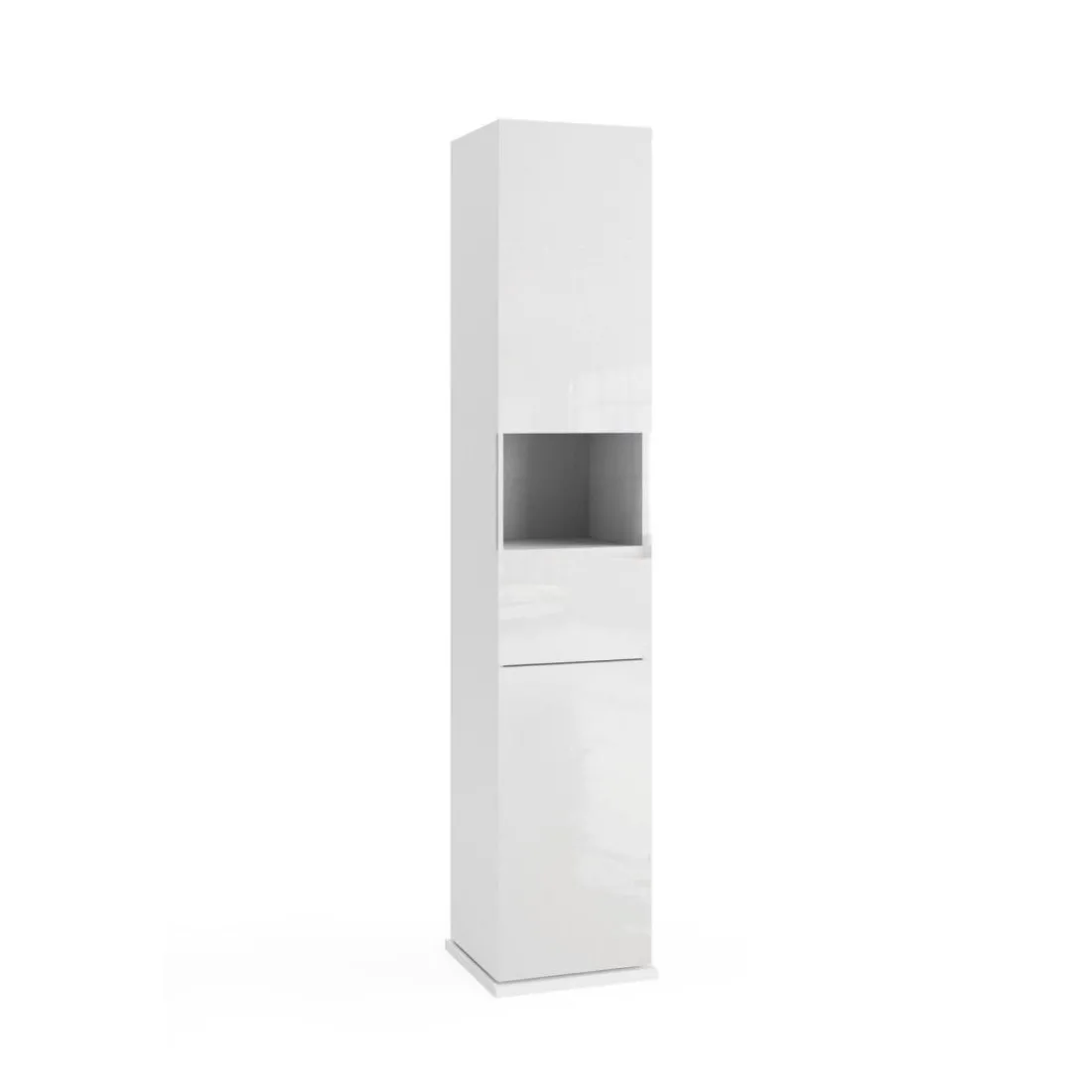 Colonne de rangement salle de bain Bari pivotant 2 Portes 1 niche coloris Blanc laqué brillant