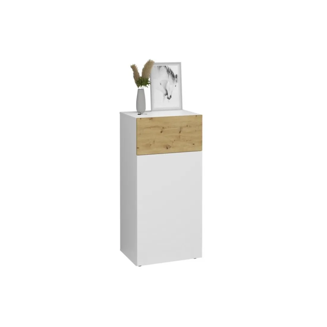 Commode 1 porte 1 tiroir BELM 6 blanc et naturel