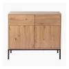 Commode 2 Portes 2 Tiroirs Décor Chêne en bois Beige