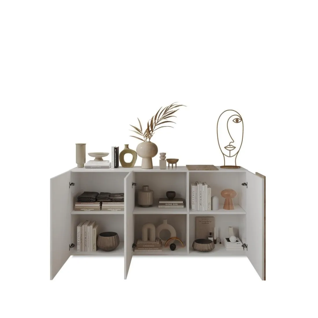 Commode 3 portes Blanc lacqué brillant chene