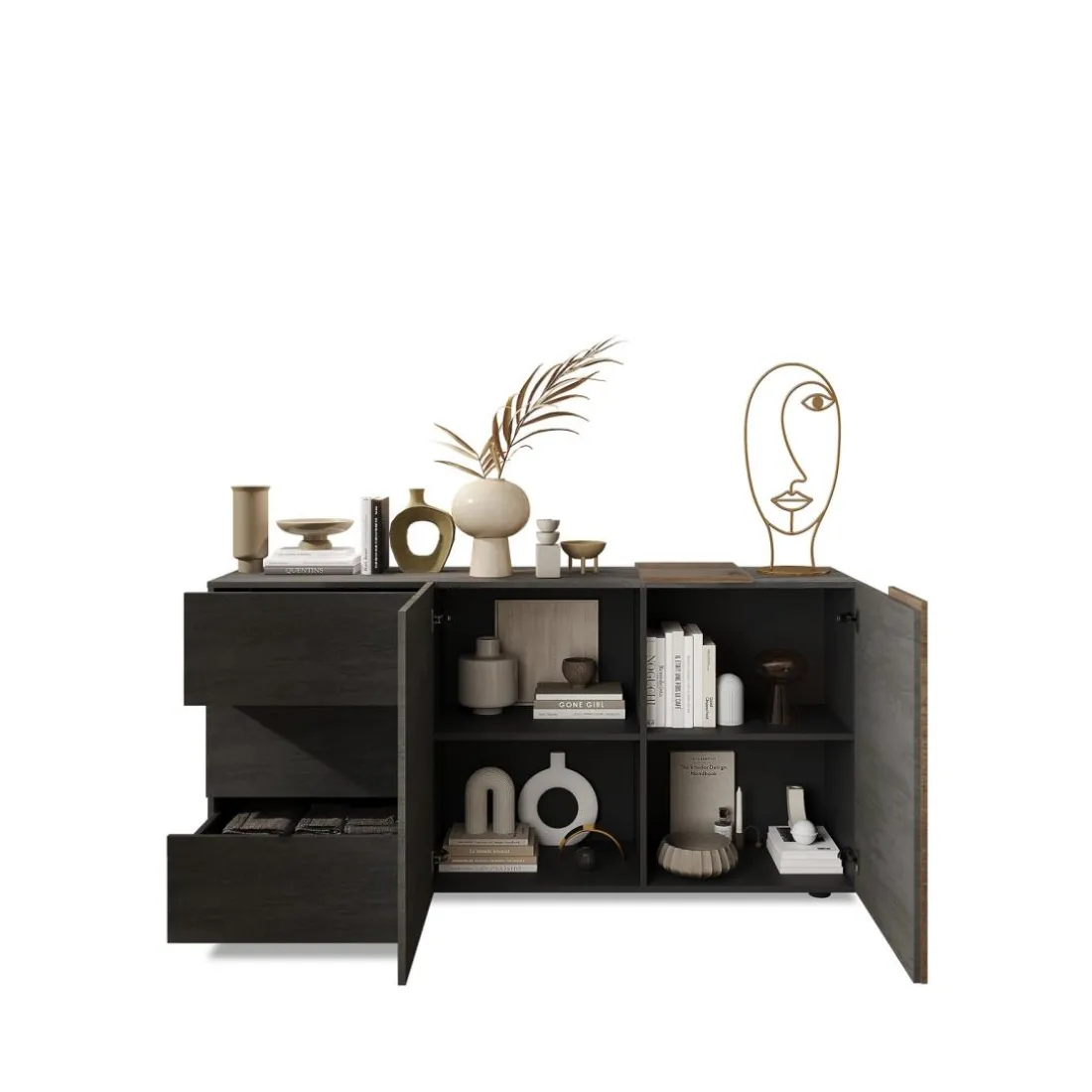 Commode 2 portes et 3 tiroirs gris VENUS