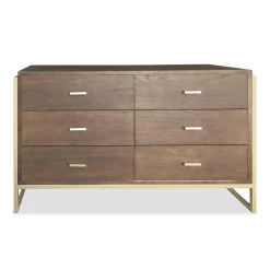 Commode 6 tiroirs Edgar Bois Marron et Métal Or