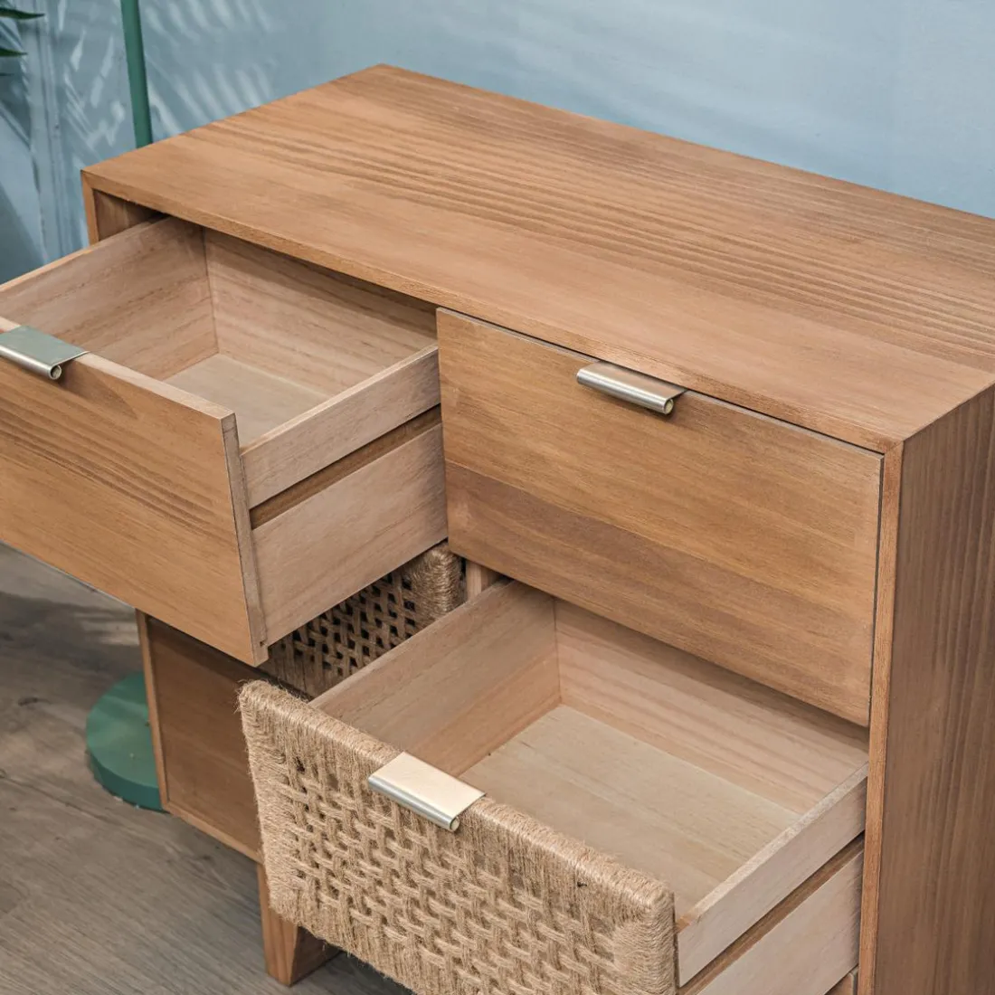 Commode Chambre Scandinave Bois 3 Tiroirs Rangement Marron