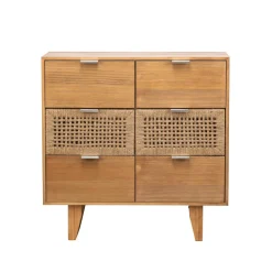 Commode Chambre Scandinave Bois 3 Tiroirs Rangement Marron