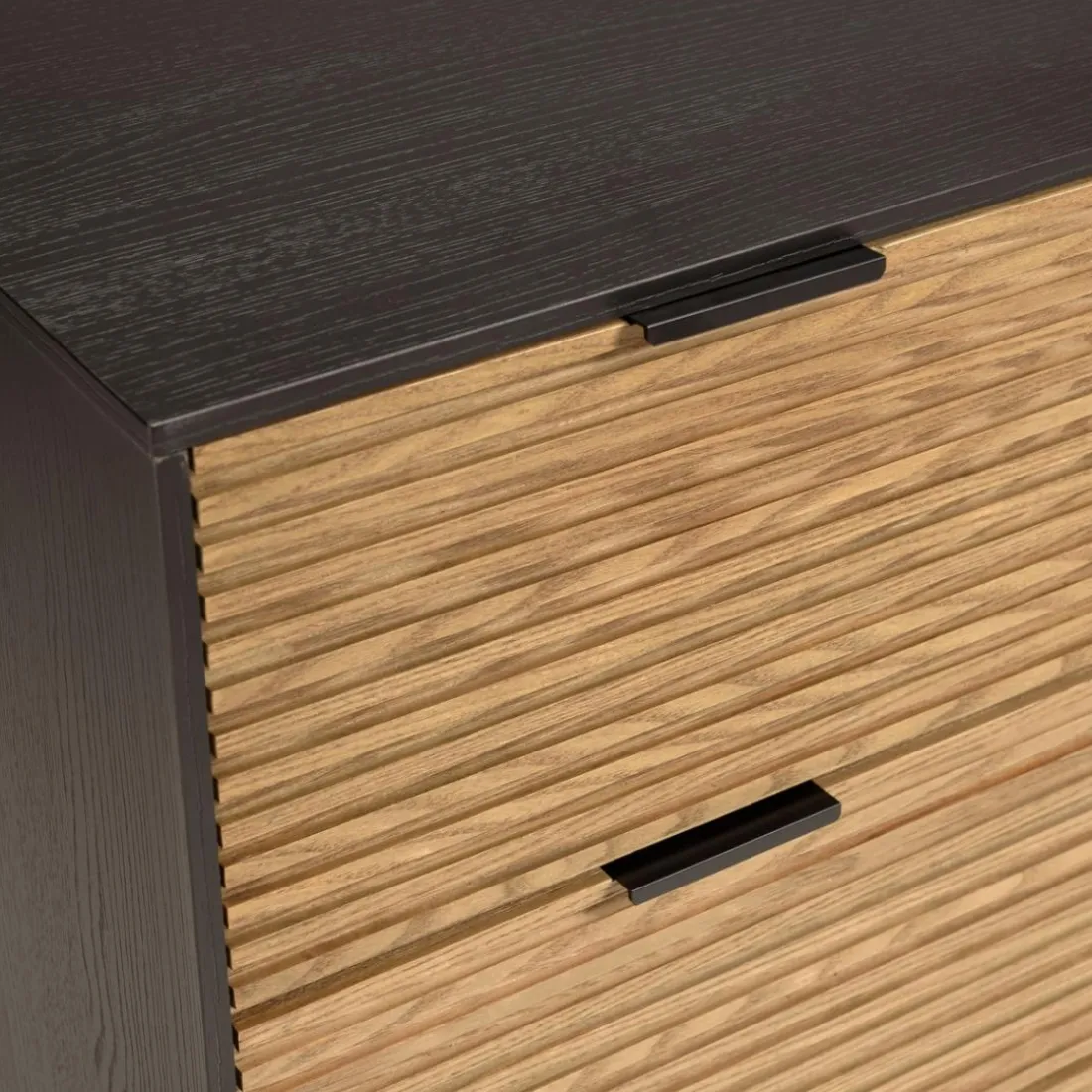 Commode marron et noire 3 tiroirs Pin pieds métal noir
