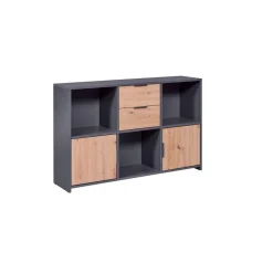 Commode PEPETO 2 portes & 2 tiroirs coloris chêne Artisan /anthracite