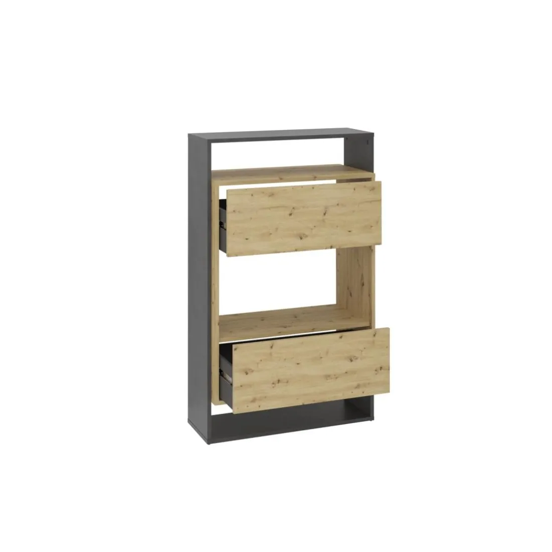 Comode haute avec 2 tiroirs VERONA 2 gris et naturel