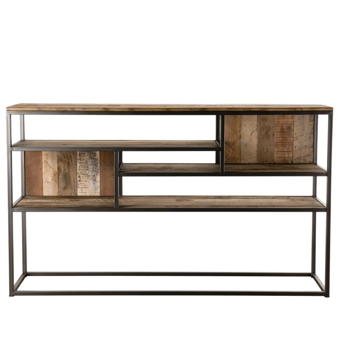 Console 4 niveaux en teck recyclé acacia mahogany métal noir