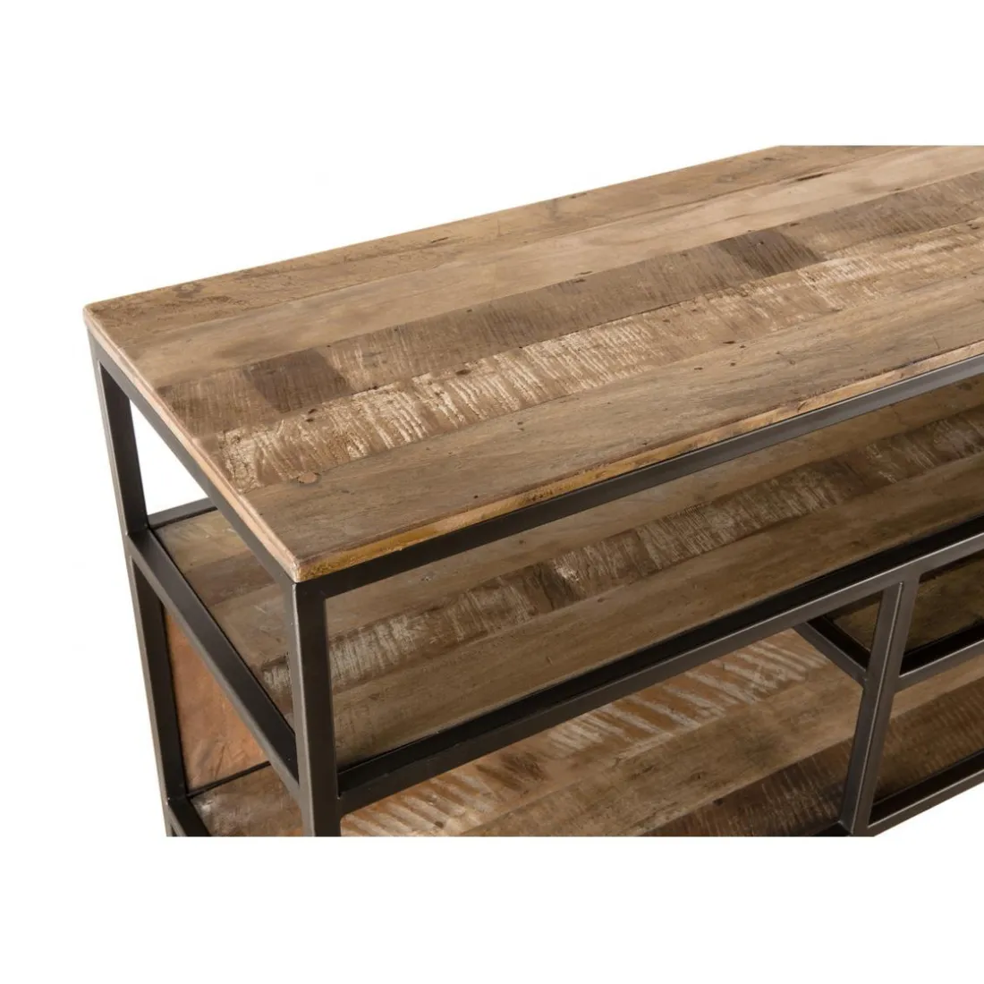 Console 4 niveaux en teck recyclé acacia mahogany métal noir