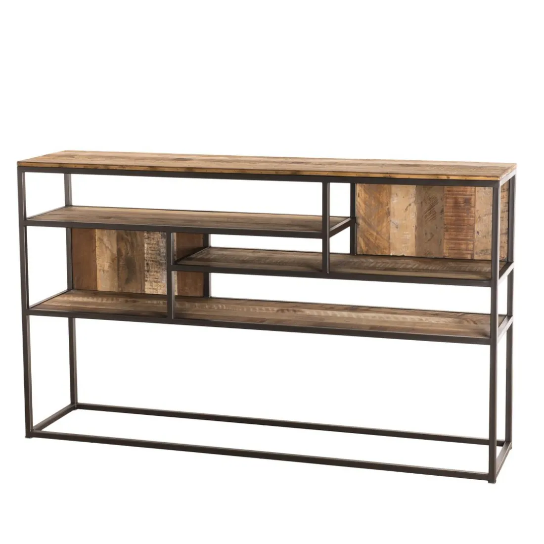 Console 4 niveaux en teck recyclé acacia mahogany métal noir
