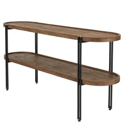 Console double plateau arrondi en bois de teck recyclé