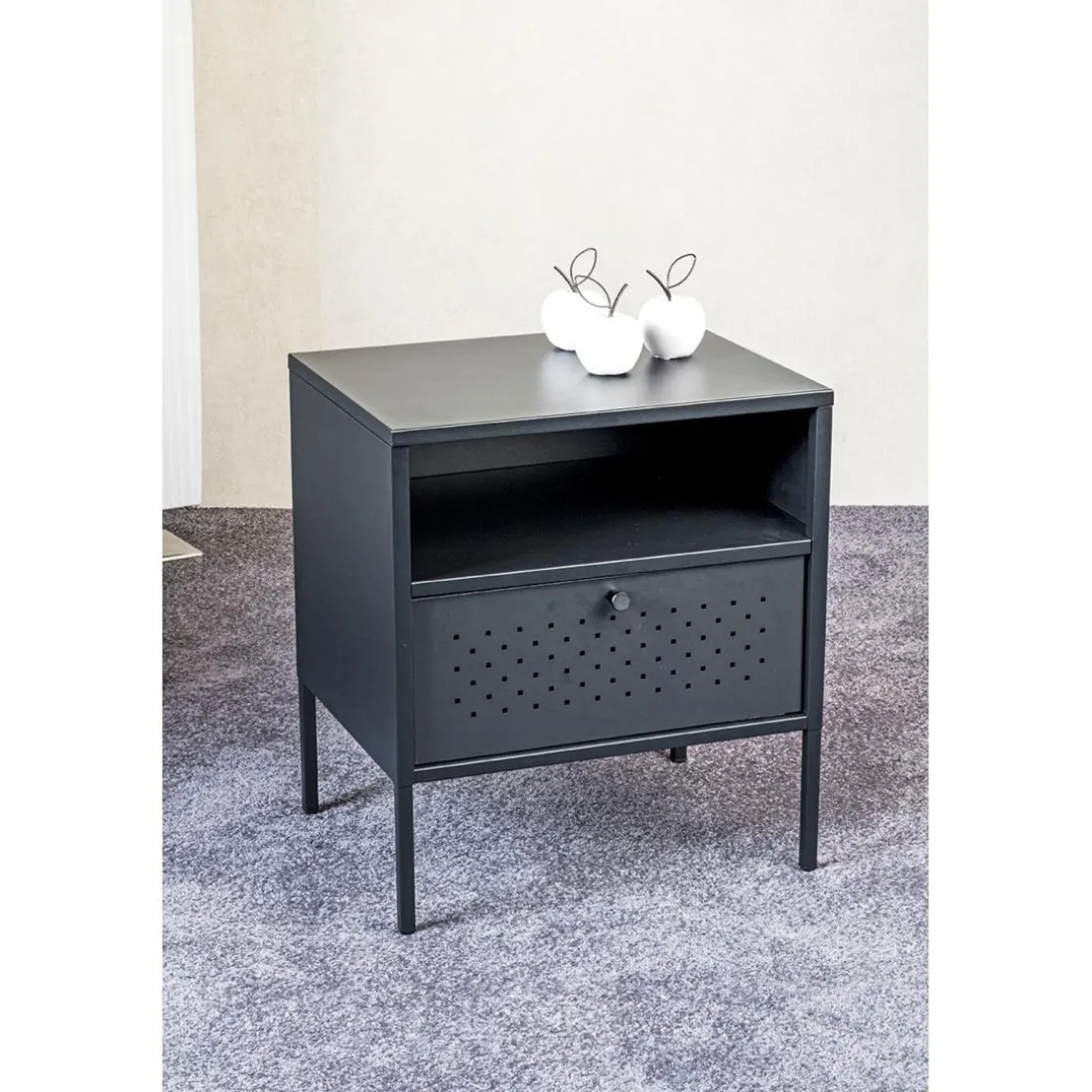 Console en métal avec tablette et tiroir noir