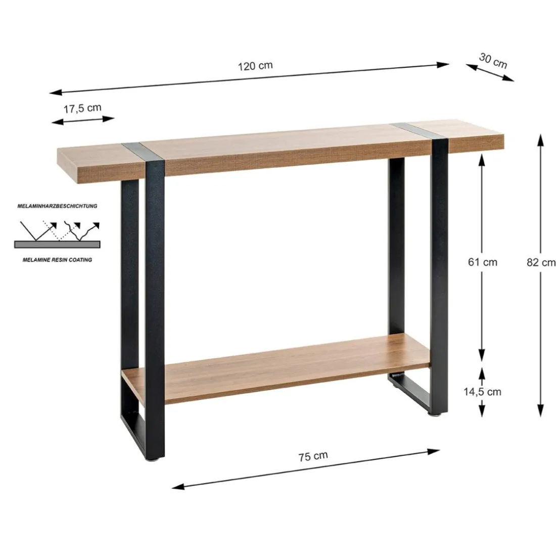 Console finition chêne et structure en acier
