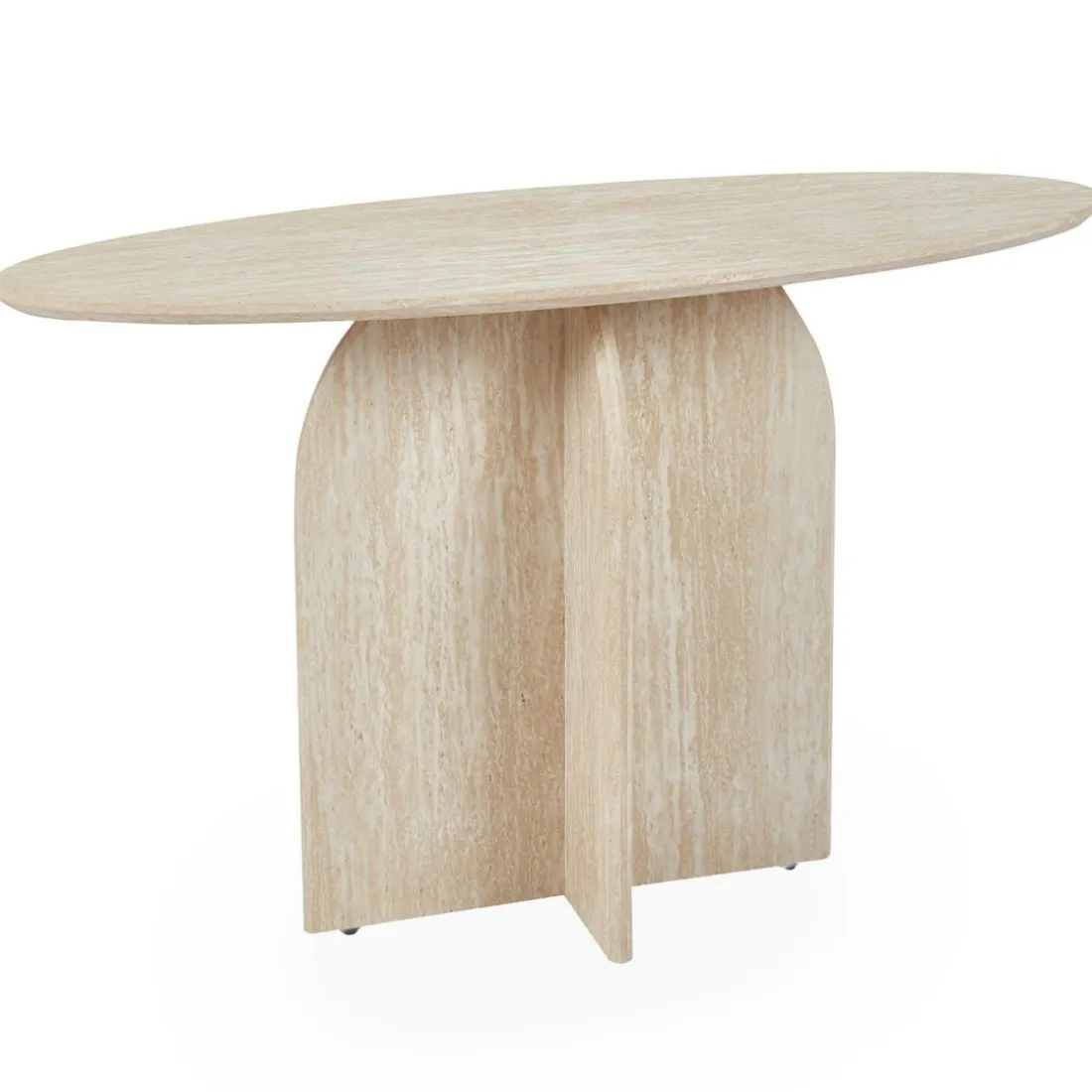 Console moderne ovale Calyptus Effet travertin Beige