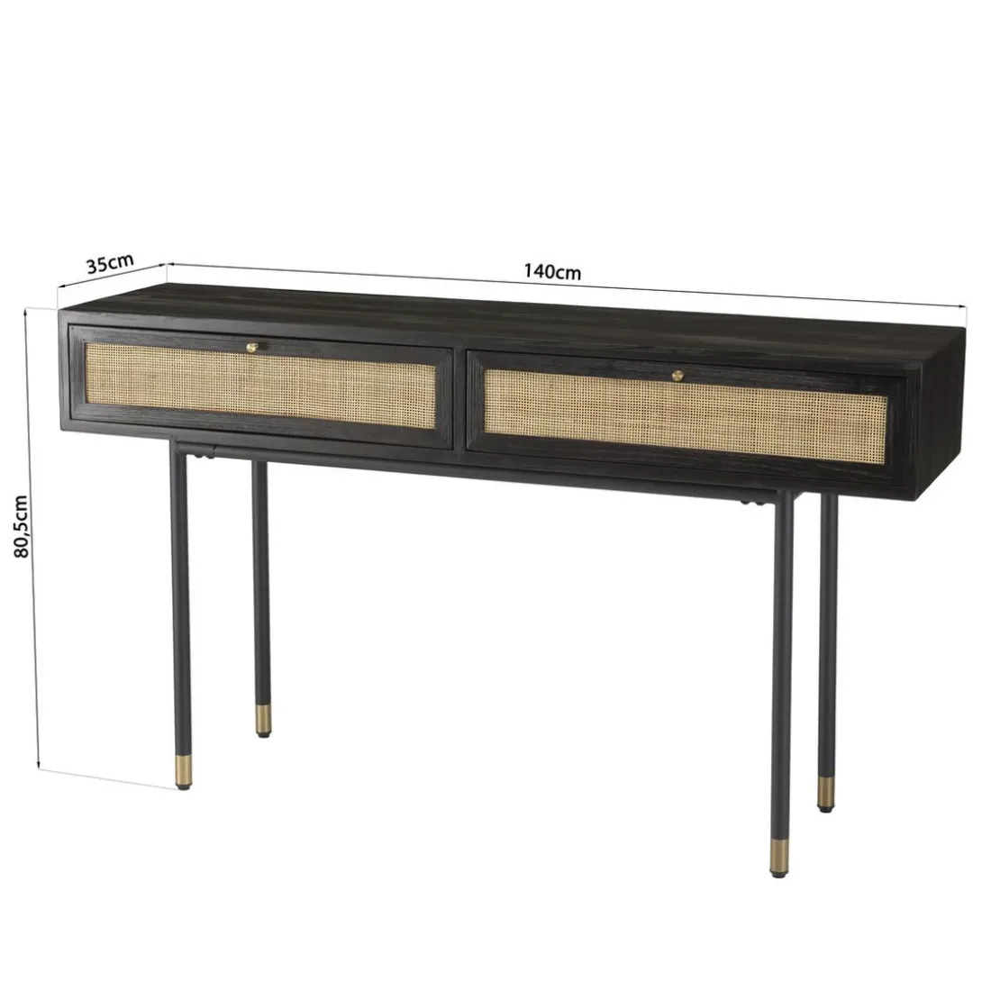 Console Noire 2 Tiroirs Cannage YANIS