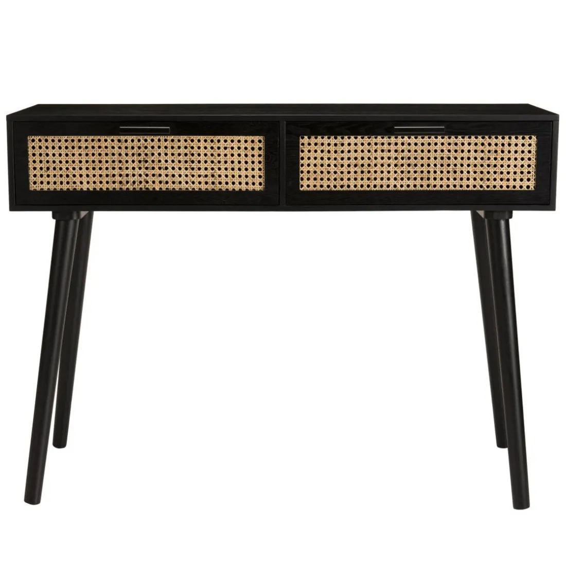 Console noire 2 tiroirs cannage - MIKEL